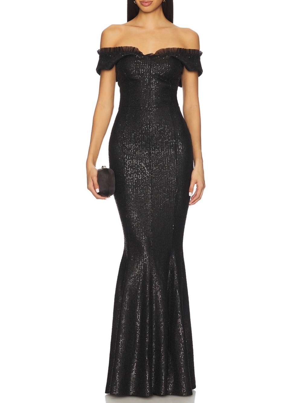 Norma Kamali Off-Shoulder Black Sequin Mermaid Gown